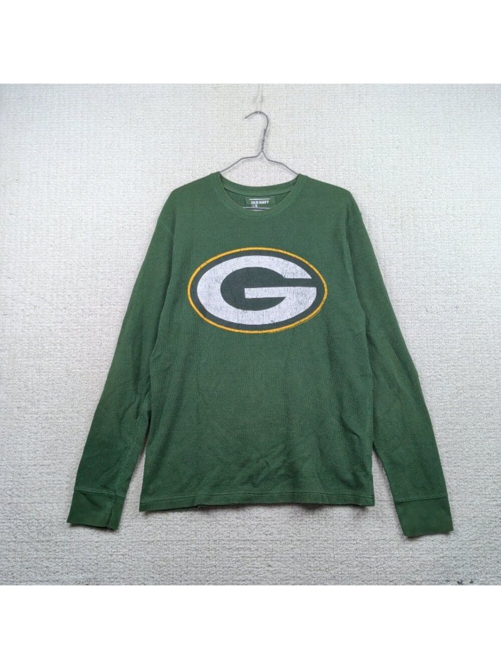 Green Bay Packers x  Old Navy Waffle Knit Thermal Green NFL Football Retro Sz L